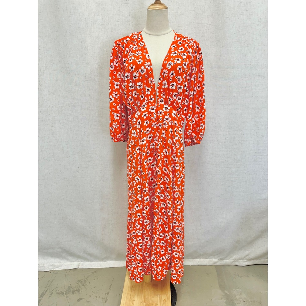Rue Stiic Floral Orange Kali Maxi Dress Womens Size Large Boho Resortwear